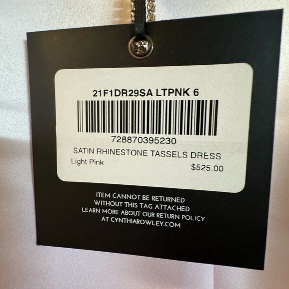 Cynthia Rowley White Pink Shimmer Satin Rhinestone Tassels Dress, Sz 6 NWT - Picture 5 of 5